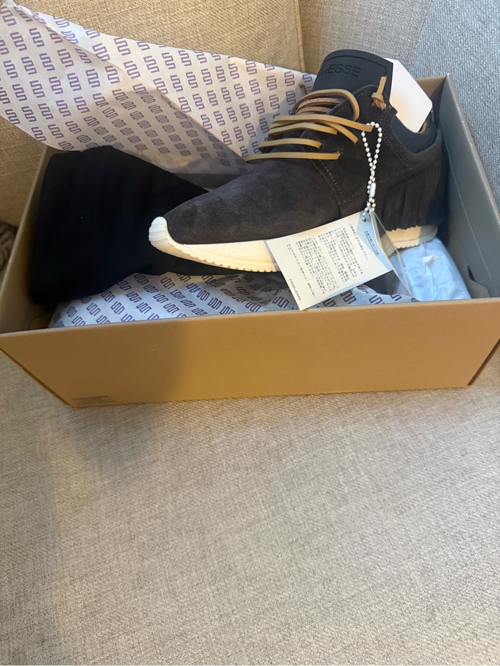 EsseutEsse - Grey Suede Fringe Sneaker with White Sole
